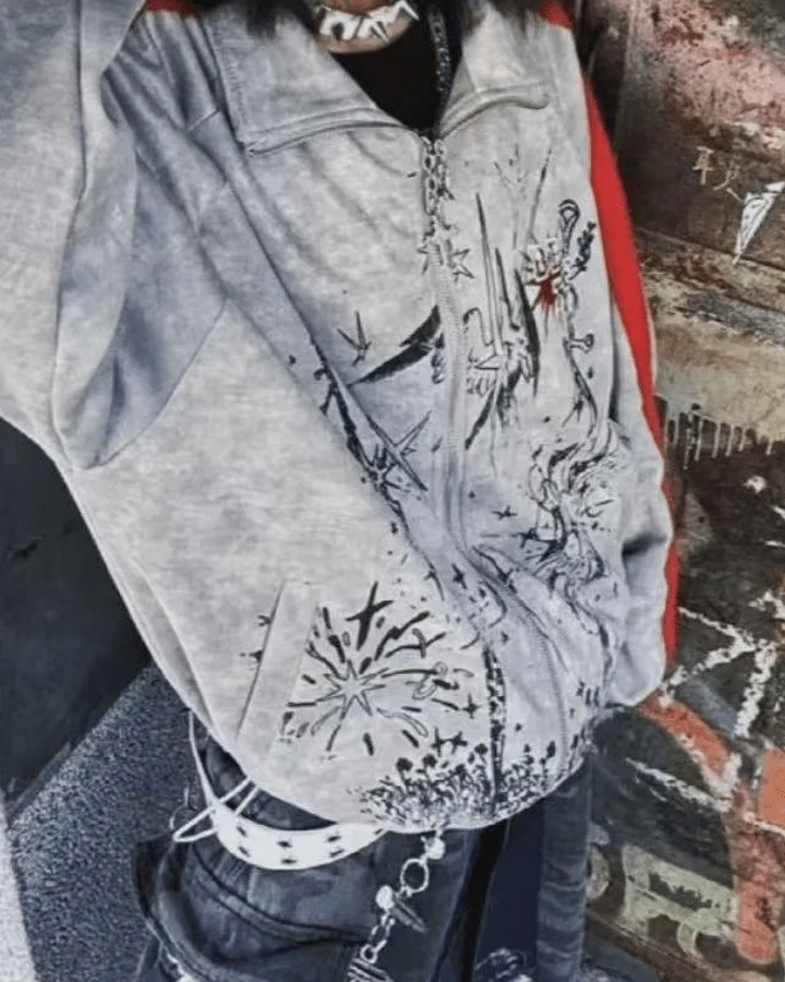 Graphic Print Contrast Stripe Zip Sportswear - Image 10