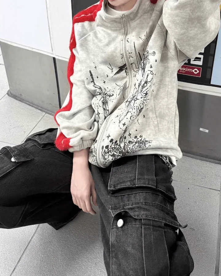 Graphic Print Contrast Stripe Zip Sportswear - Image 11