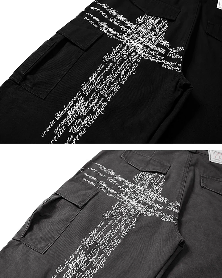 Cross Letter Print Wide-Leg Cargo Pants - Image 11