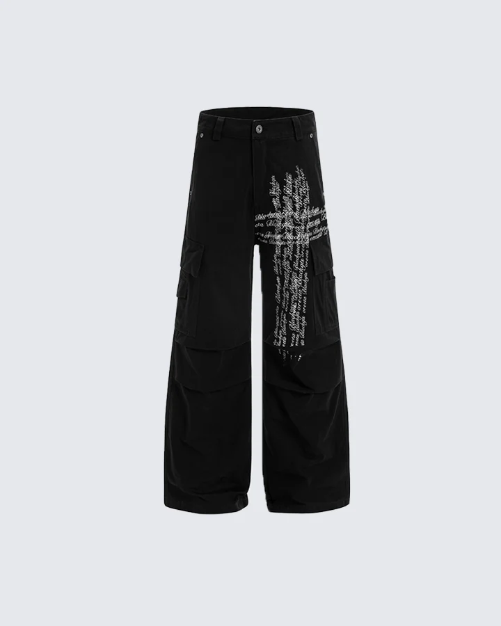 Cross Letter Print Wide-Leg Cargo Pants - Image 13