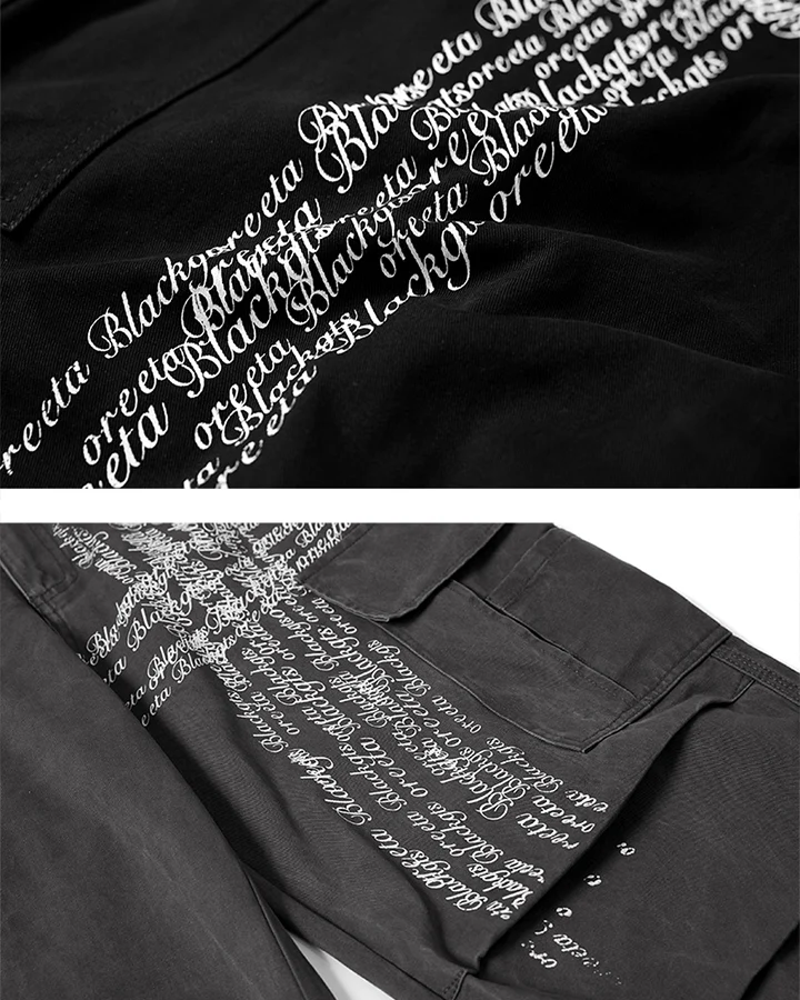 Cross Letter Print Wide-Leg Cargo Pants - Image 5