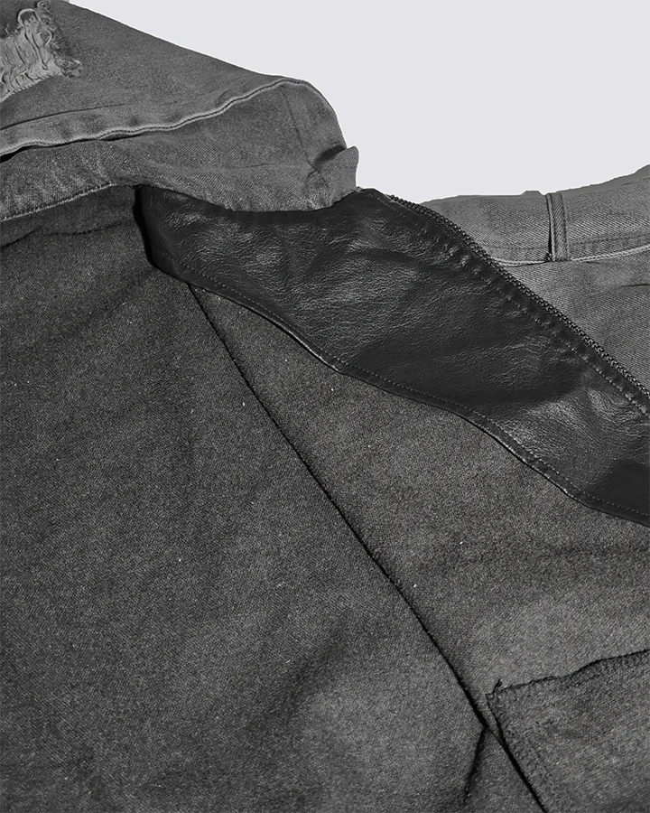 Deconstructed Layered Distressed Leather Jacket - Image 10
