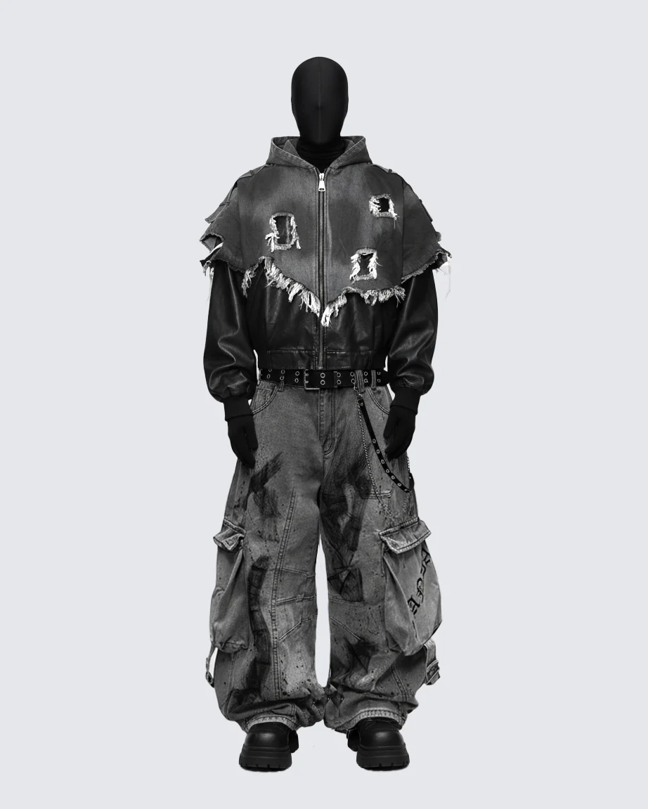 Deconstructed Layered Distressed Leather Jacket - Image 2