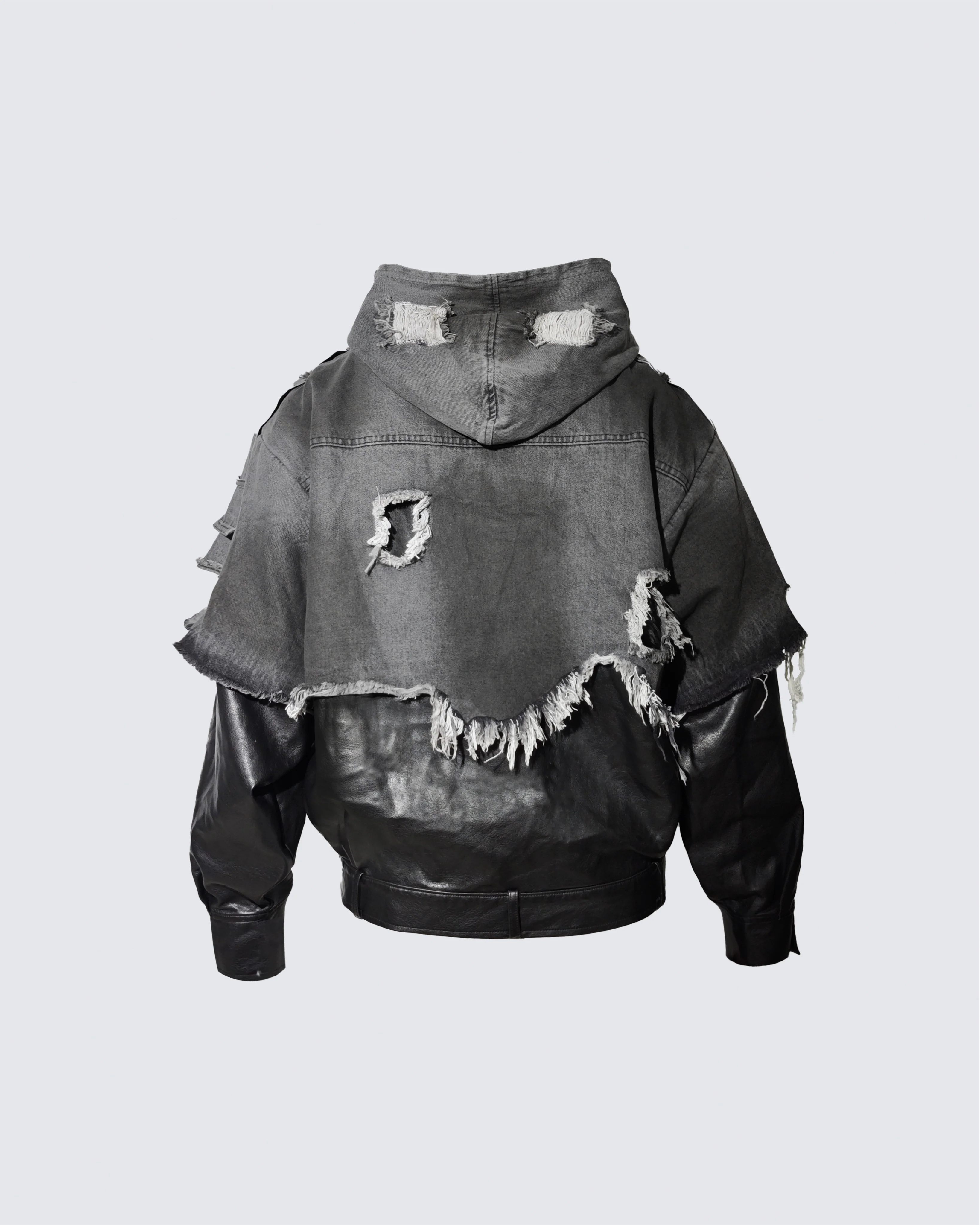 Deconstructed Layered Distressed Leather Jacket - Image 3