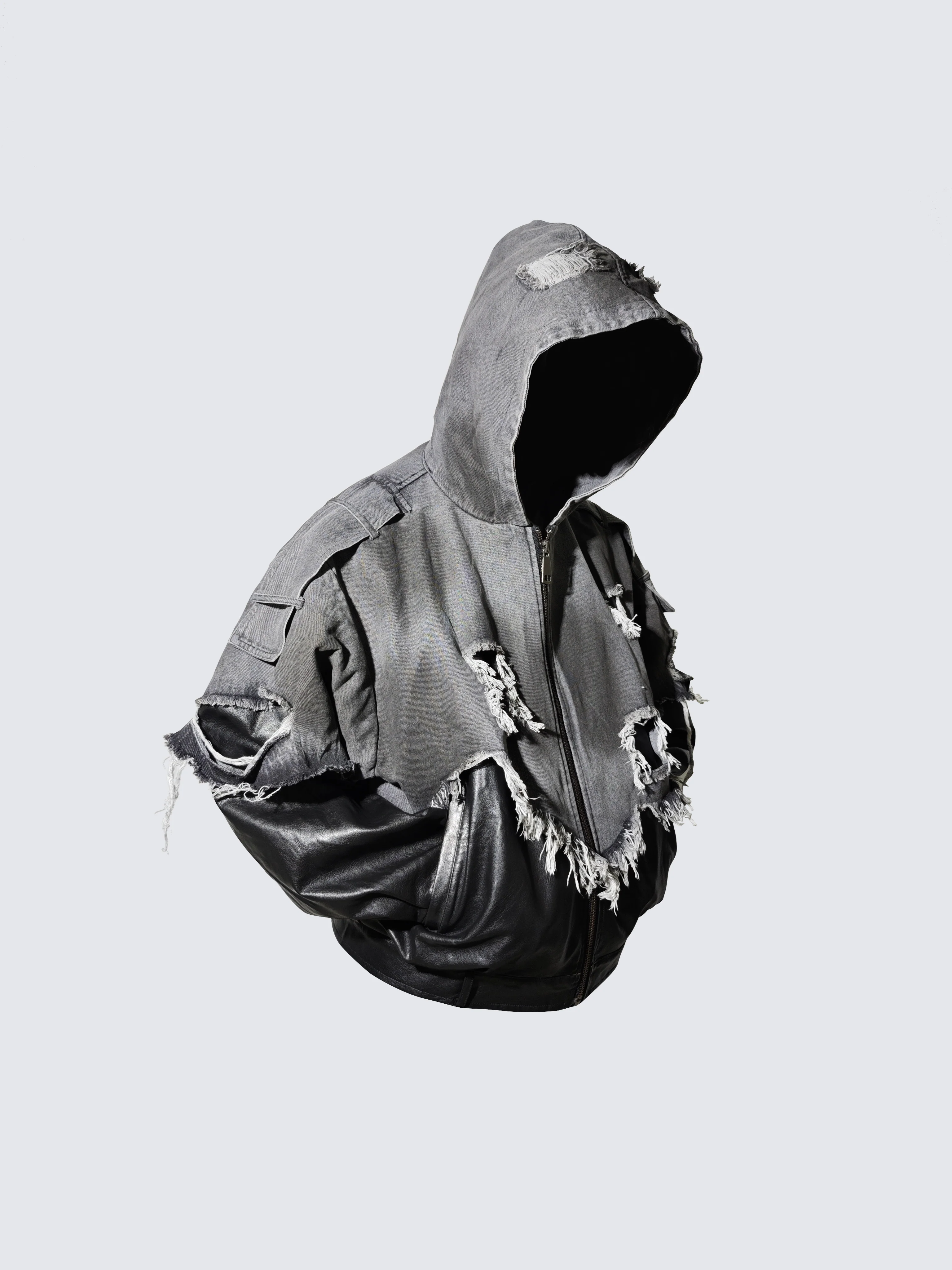 Deconstructed Layered Distressed Leather Jacket - Image 4
