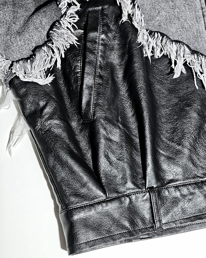 Deconstructed Layered Distressed Leather Jacket - Image 7