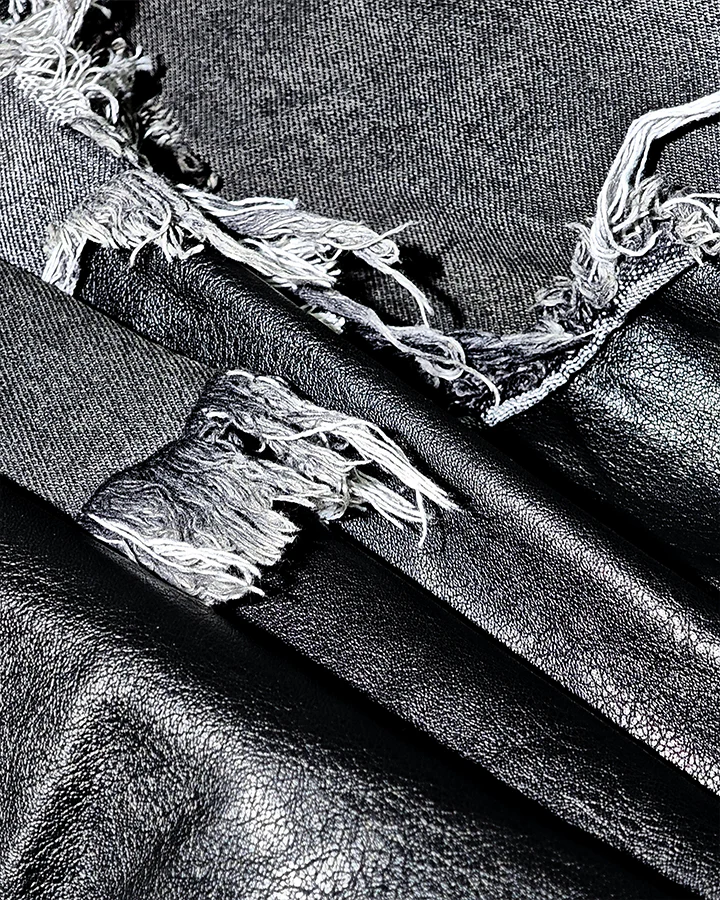 Deconstructed Layered Distressed Leather Jacket - Image 9