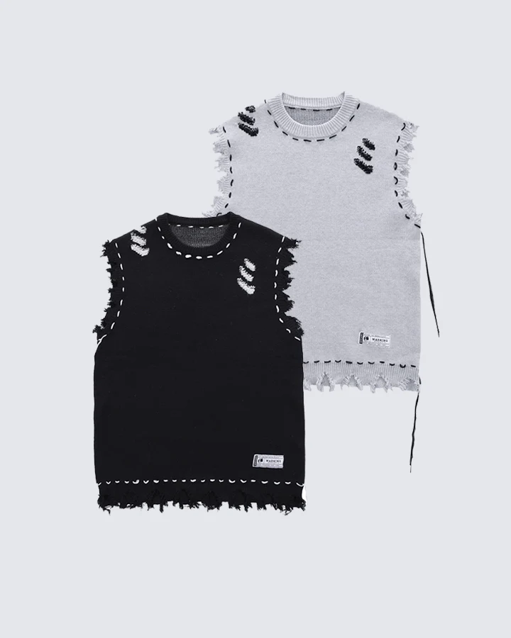 Distressed Trim Hollow Out Knit Tank Top - Image 2