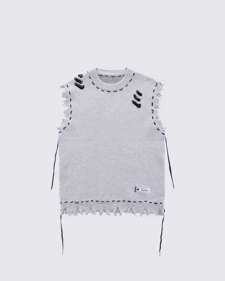 Distressed Trim Hollow Out Knit Tank Top - Image 3