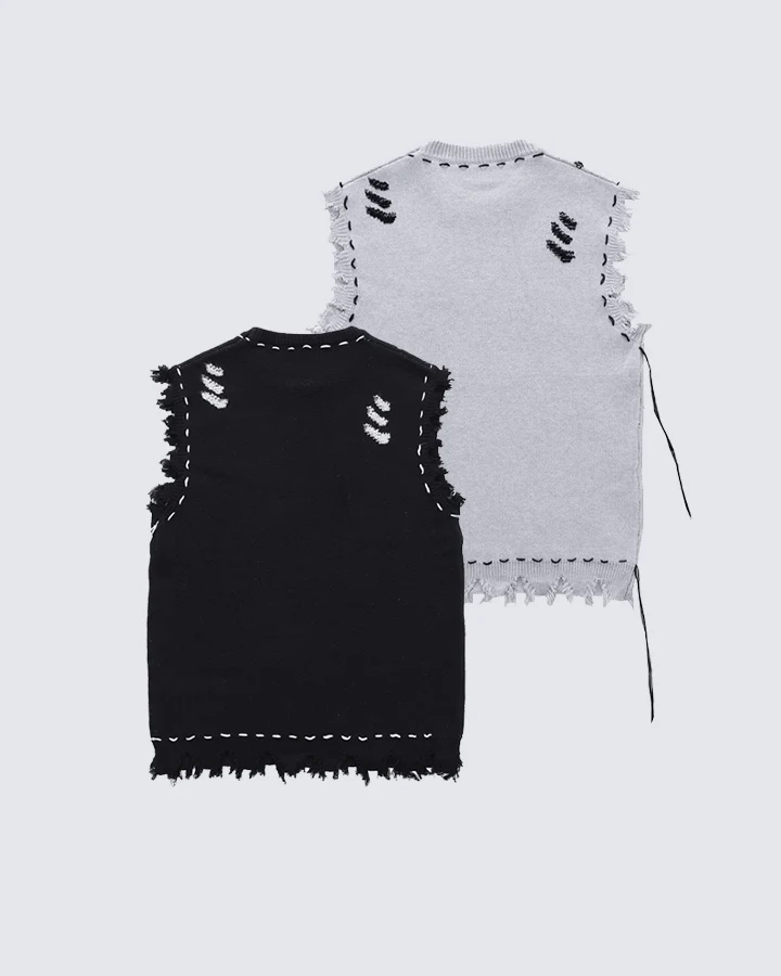Distressed Trim Hollow Out Knit Tank Top - Image 4