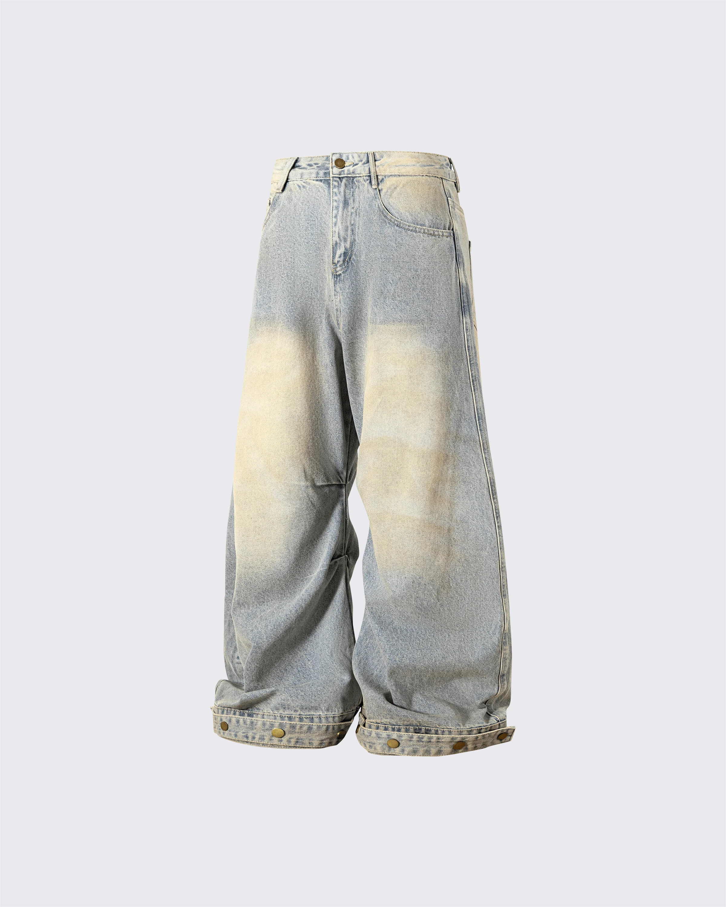 Wide-Leg Denim Jeans with Buttoned Hem - Image 2