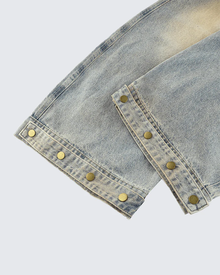 Wide-Leg Denim Jeans with Buttoned Hem - Image 8