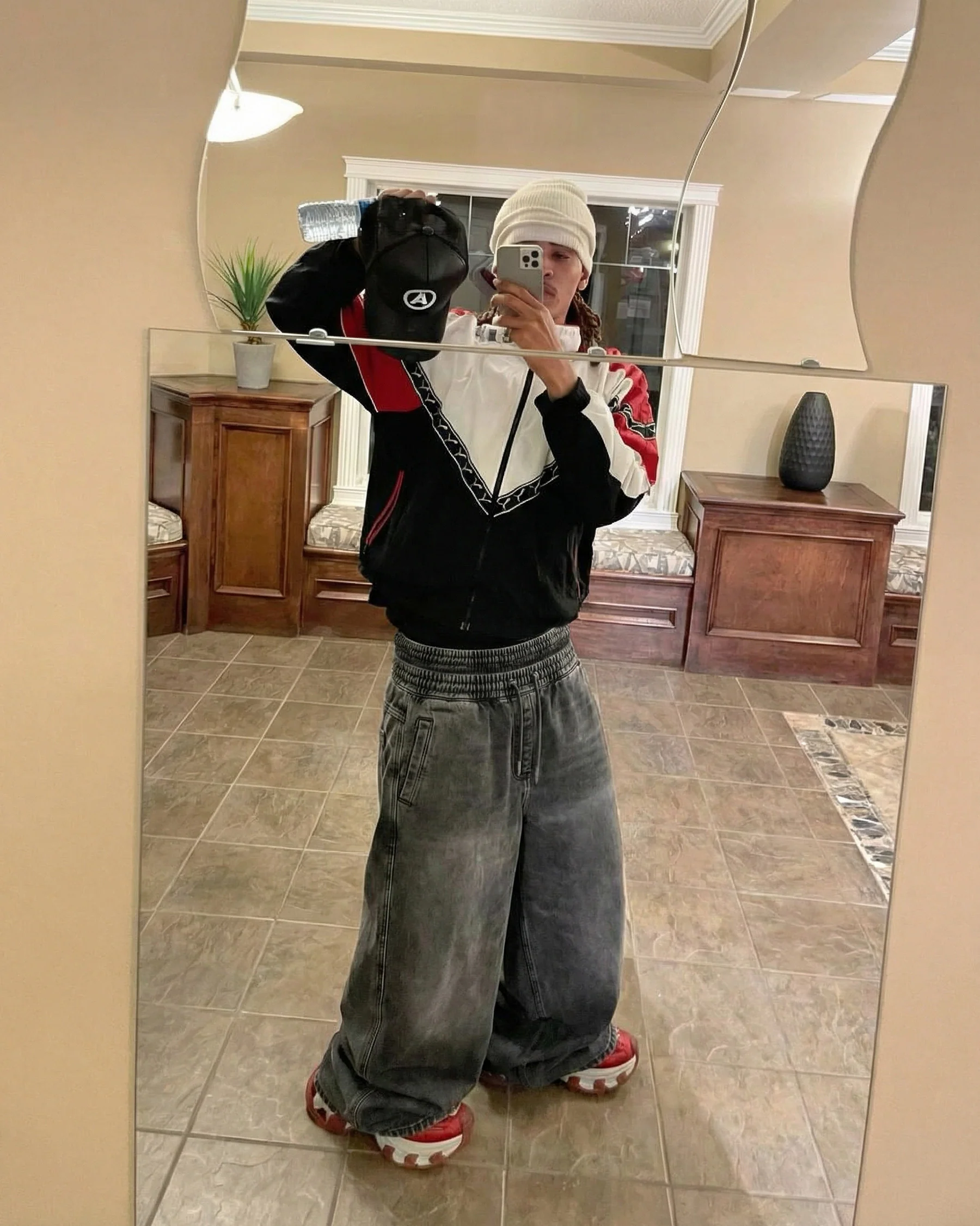 KIIKIO-Double-Ended Washed Loose-Fit SweatPants - Image 12