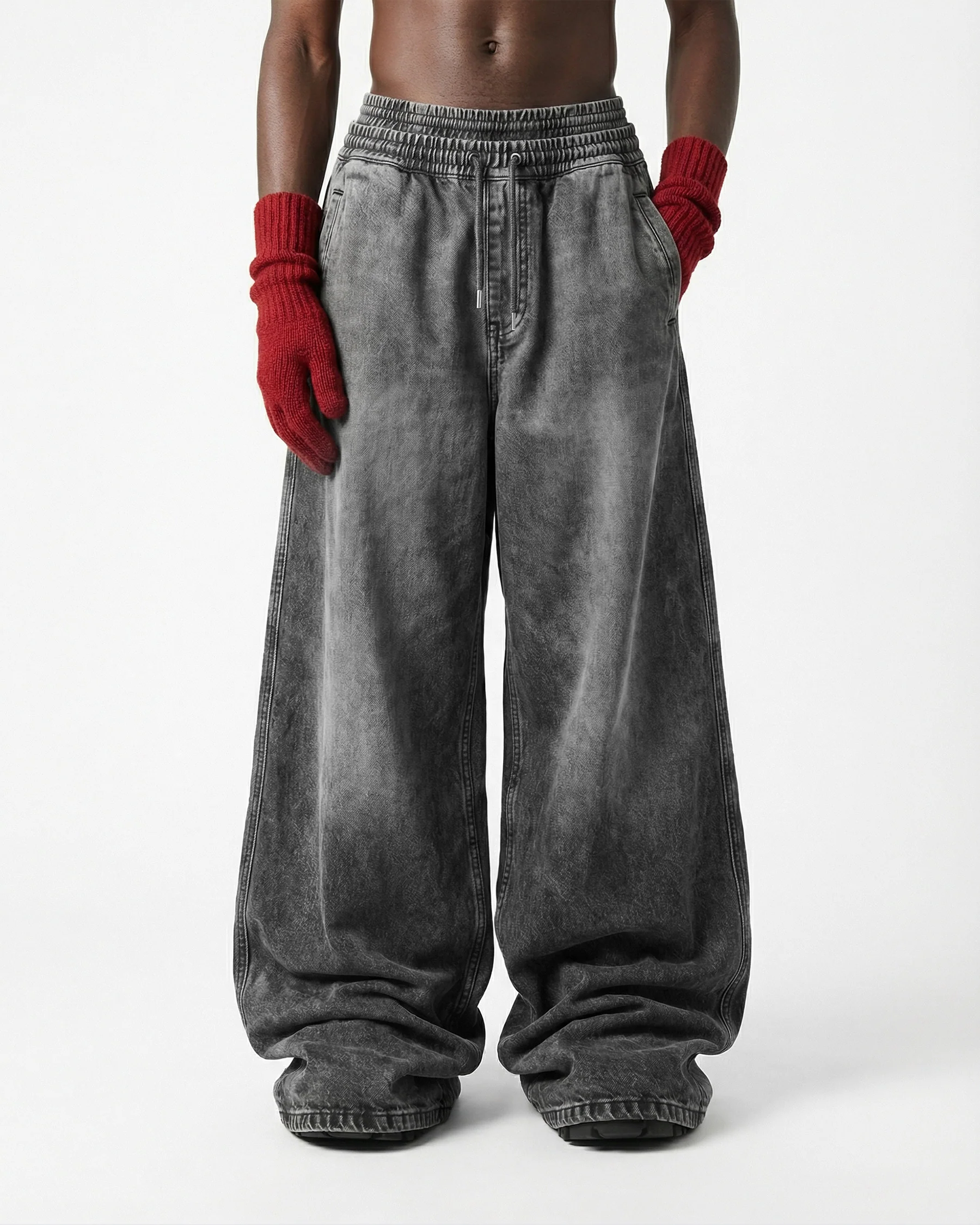 KIIKIO-Double-Ended Washed Loose-Fit SweatPants - Image 2