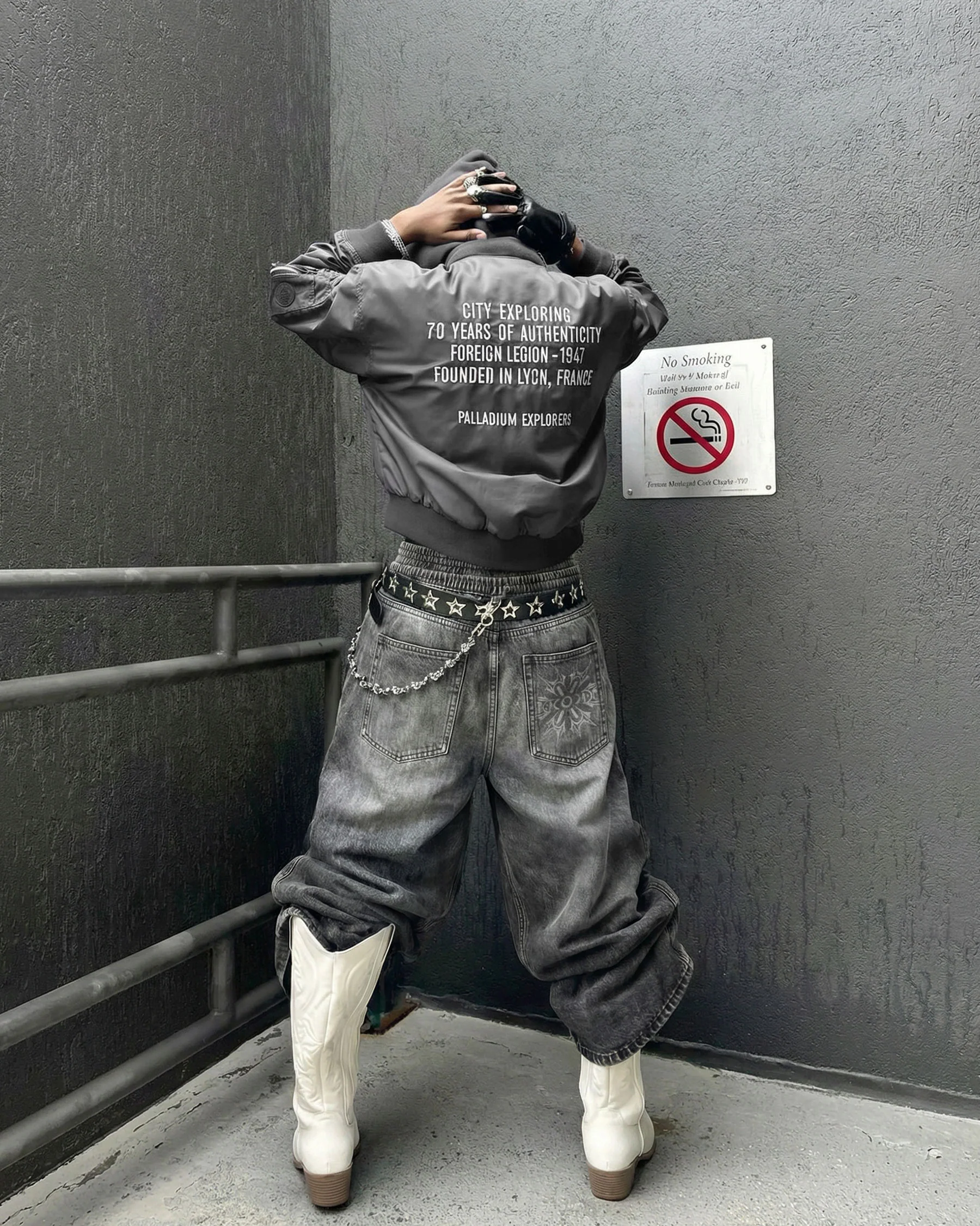 KIIKIO-Double-Ended Washed Loose-Fit SweatPants - Image 3