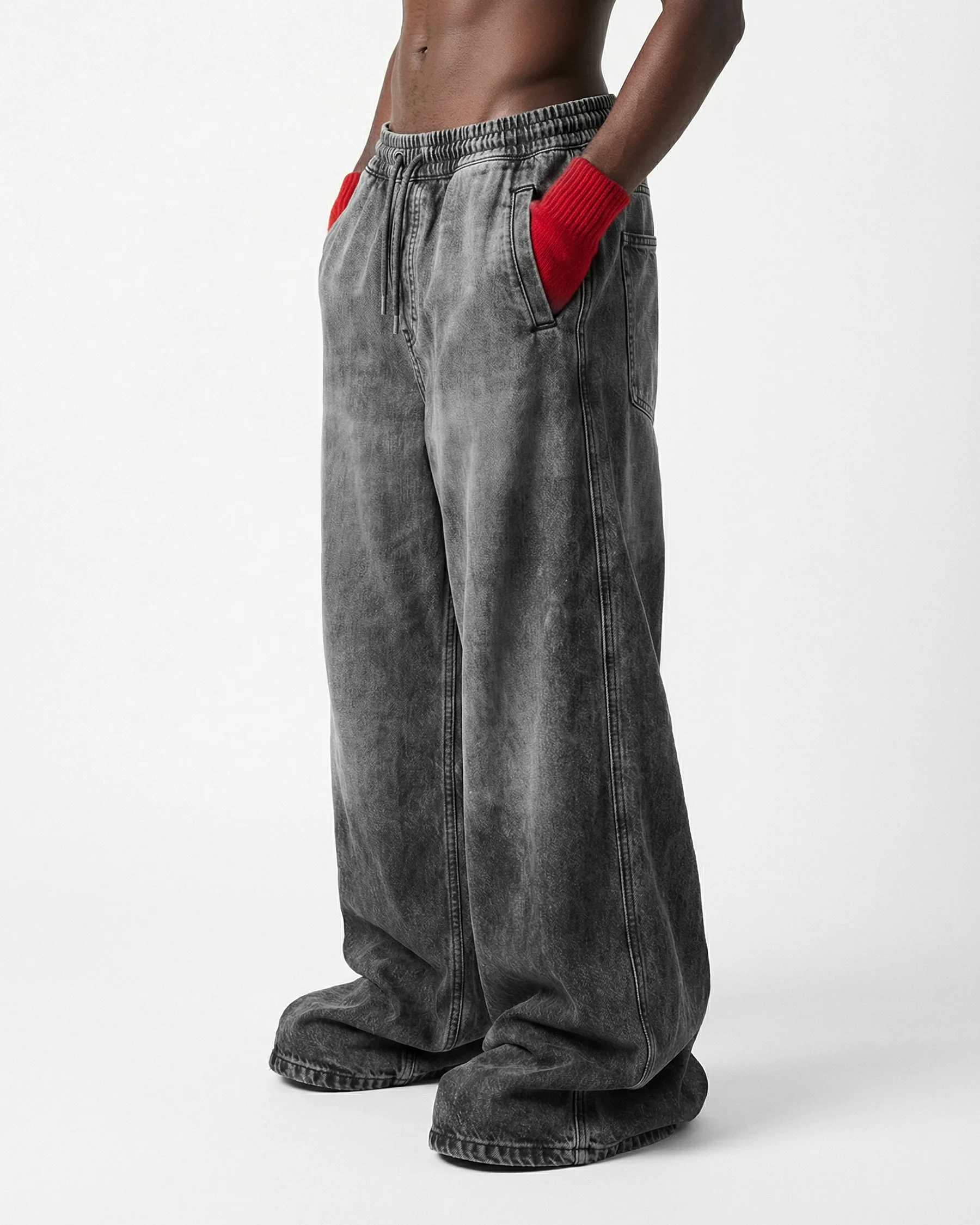 KIIKIO-Double-Ended Washed Loose-Fit SweatPants - Image 4