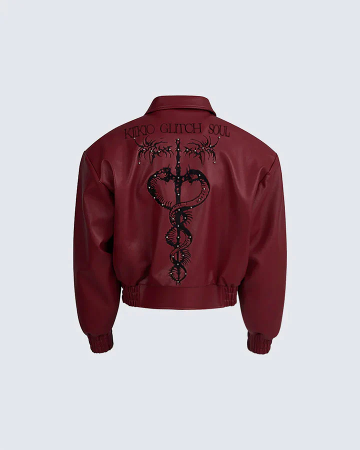 Embroidered Faux Leather Moto Jacket - Image 2
