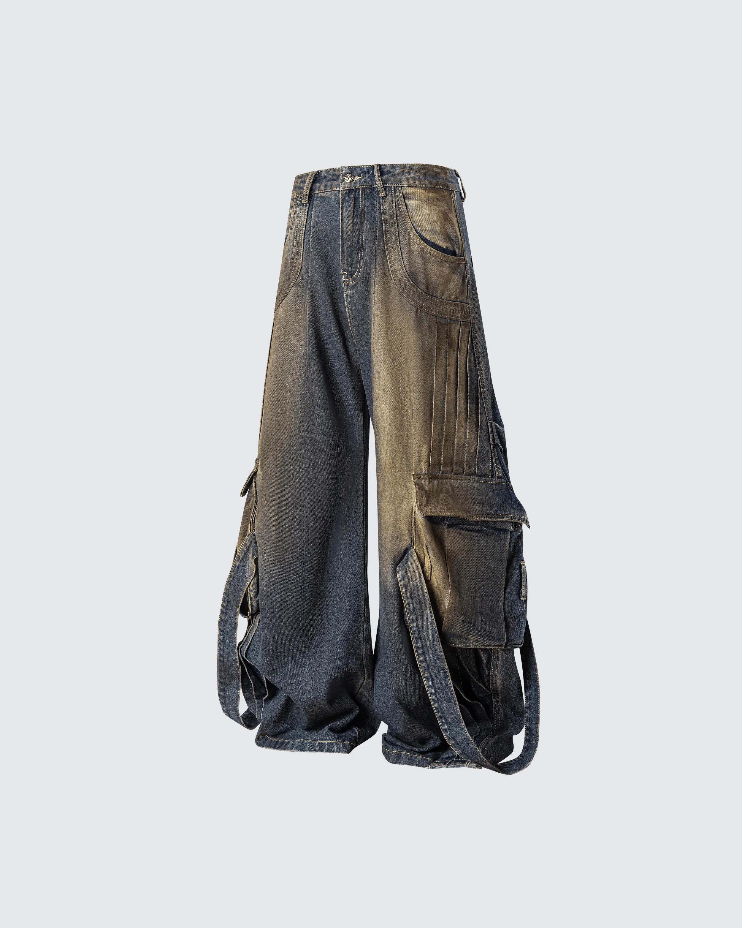 Faded Cargo Wide-Leg Denim Pants - Image 2