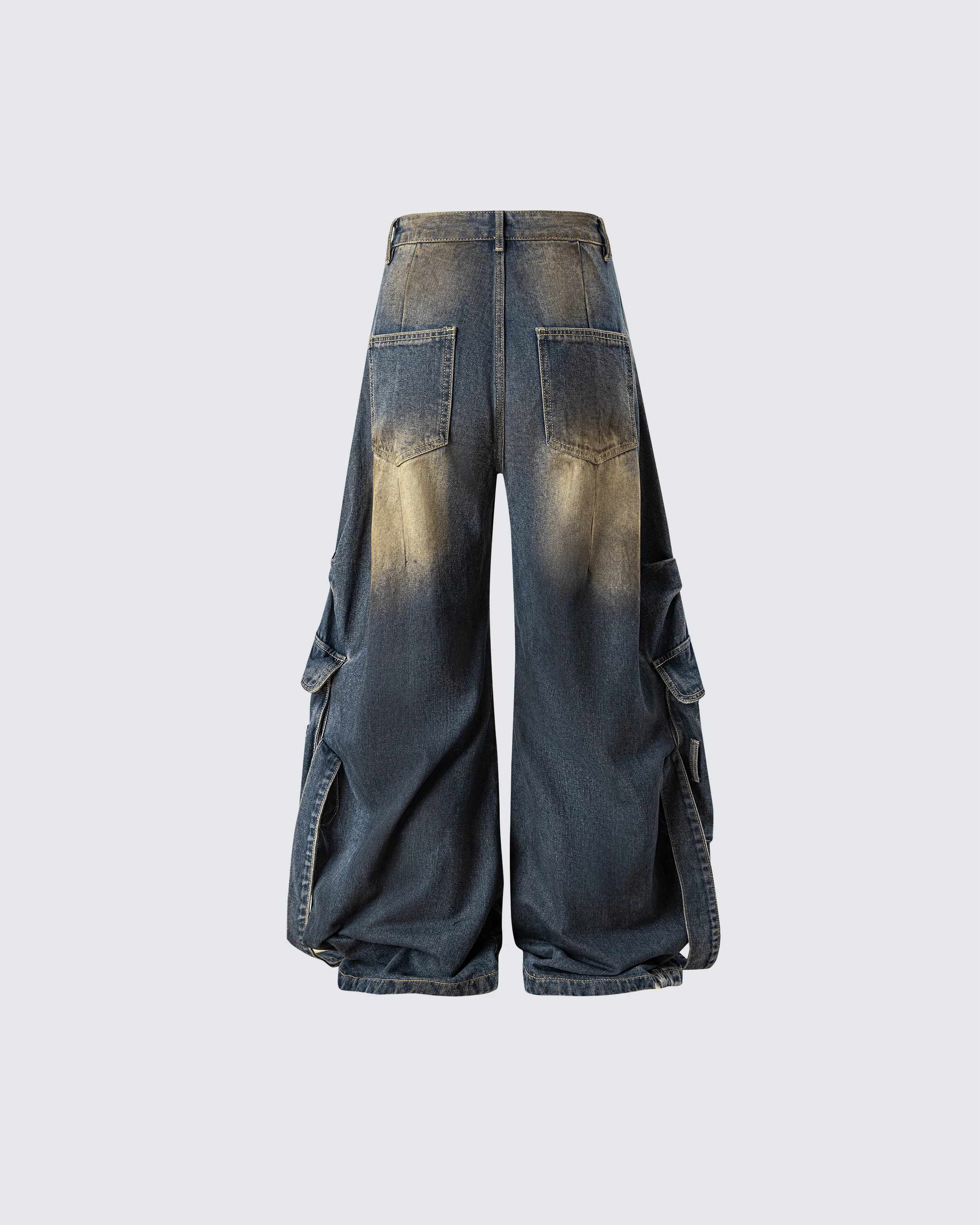 Faded Cargo Wide-Leg Denim Pants - Image 3