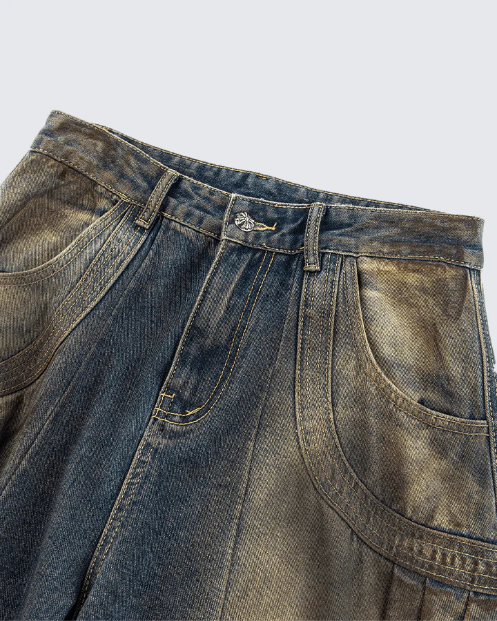 Faded Cargo Wide-Leg Denim Pants - Image 4