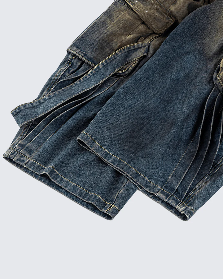 Faded Cargo Wide-Leg Denim Pants - Image 9