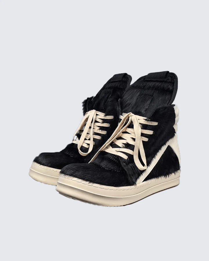 Faux Fur Contrast Lace-Up High Top Sneakers - Image 2
