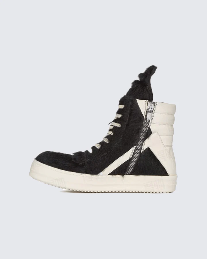 Faux Fur Contrast Lace-Up High Top Sneakers - Image 3
