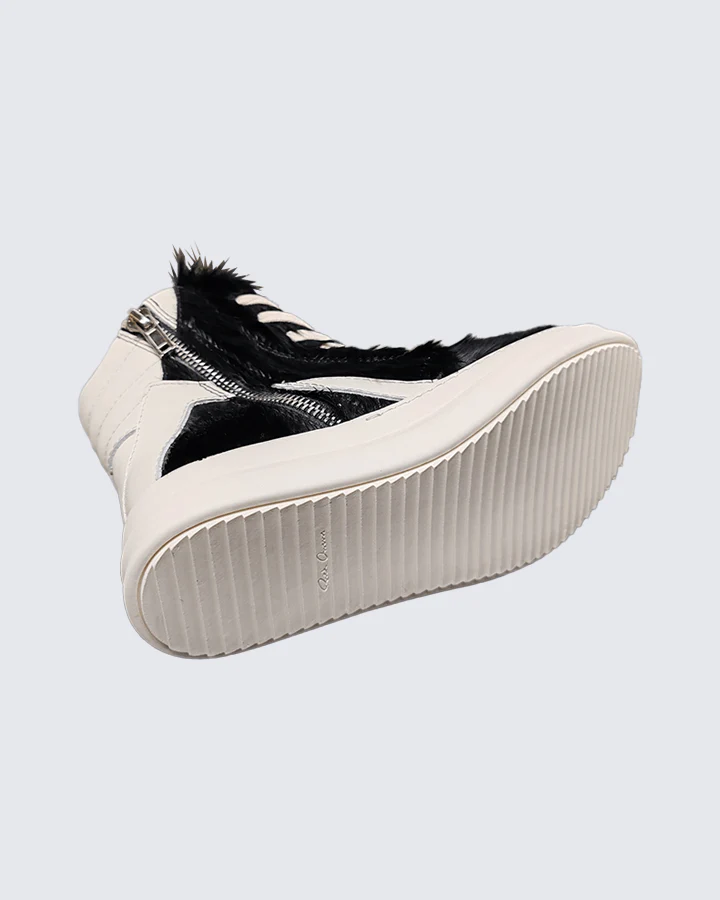 Faux Fur Contrast Lace-Up High Top Sneakers - Image 4