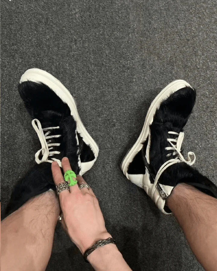 Faux Fur Contrast Lace-Up High Top Sneakers - Image 5
