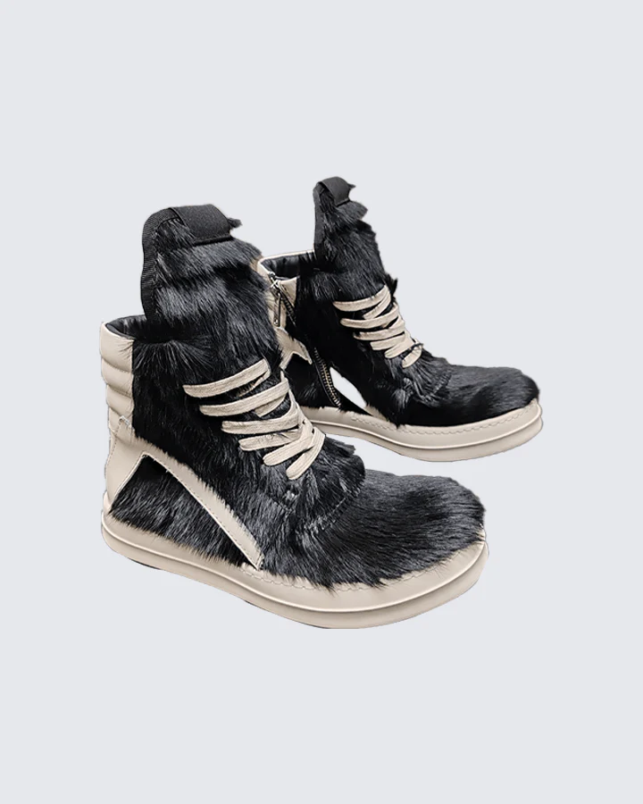 Faux Fur Contrast Lace-Up High Top Sneakers - Image 6