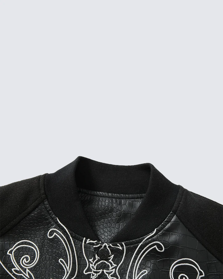 Gothic Cross Embroidered Faux Leather Varsity Jacket - Image 4