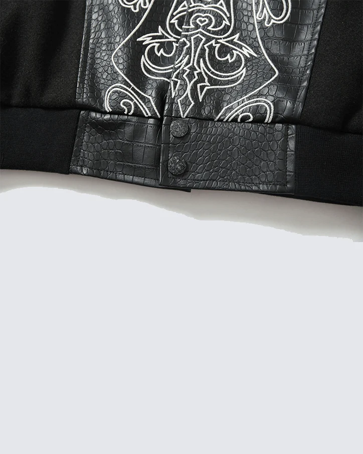Gothic Cross Embroidered Faux Leather Varsity Jacket - Image 5