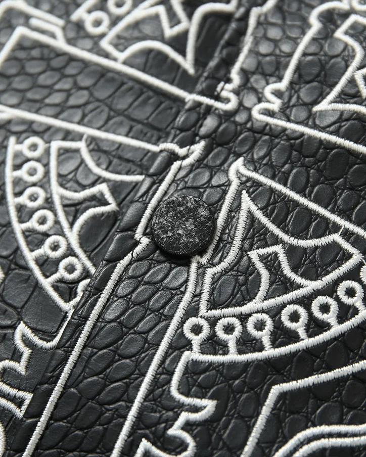 Gothic Cross Embroidered Faux Leather Varsity Jacket - Image 7