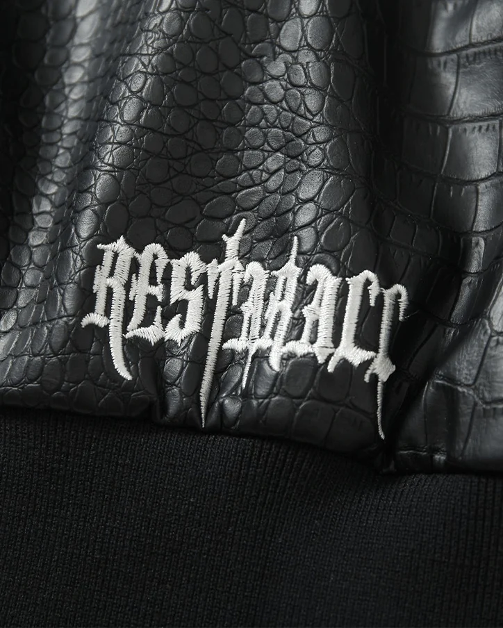 Gothic Cross Embroidered Faux Leather Varsity Jacket - Image 9