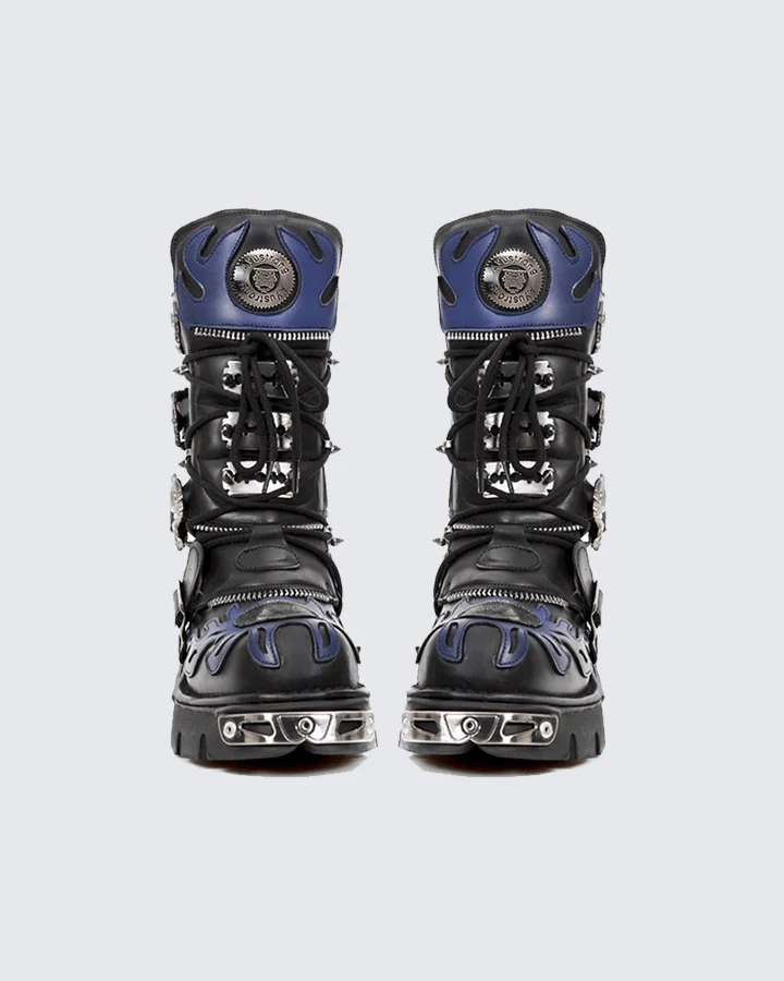 Flame Buckle Decor Gothic Combat Platform Boots - Image 2