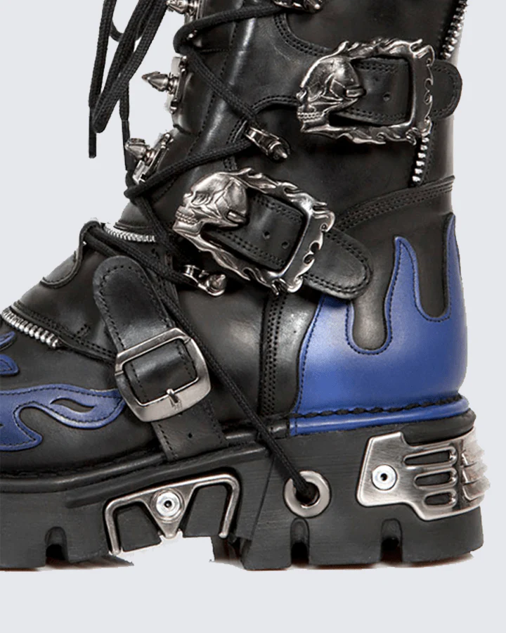 Flame Buckle Decor Gothic Combat Platform Boots - Image 6