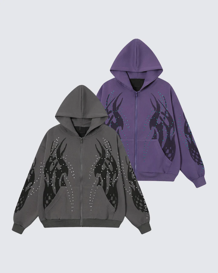 Rhinestone Flame Graphic Hoodie - Image 2