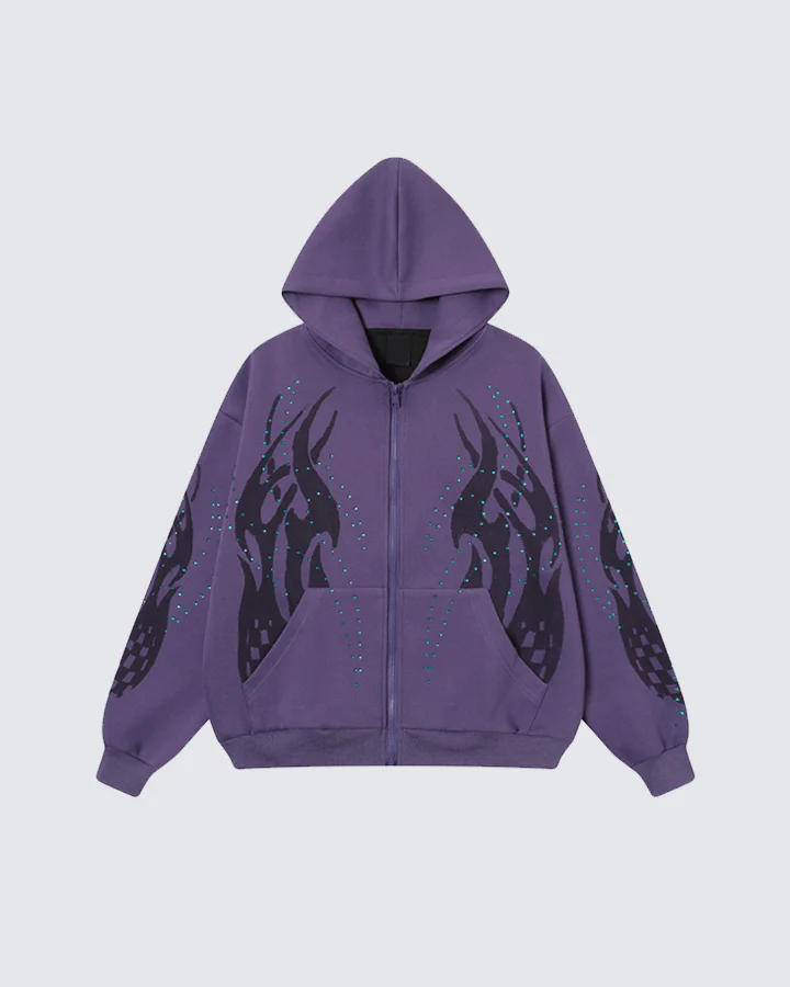 Rhinestone Flame Graphic Hoodie - Image 3