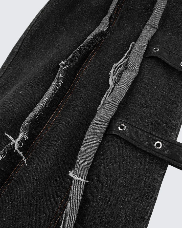 Frayed Patchwork Wide-Leg Denim Pants - Image 10