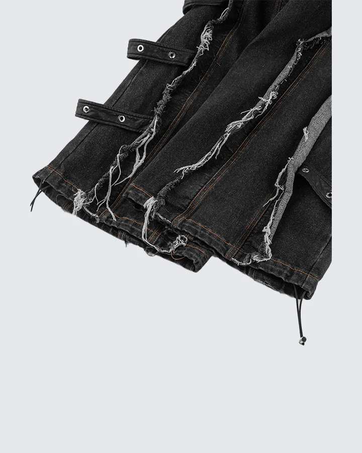 Frayed Patchwork Wide-Leg Denim Pants - Image 11