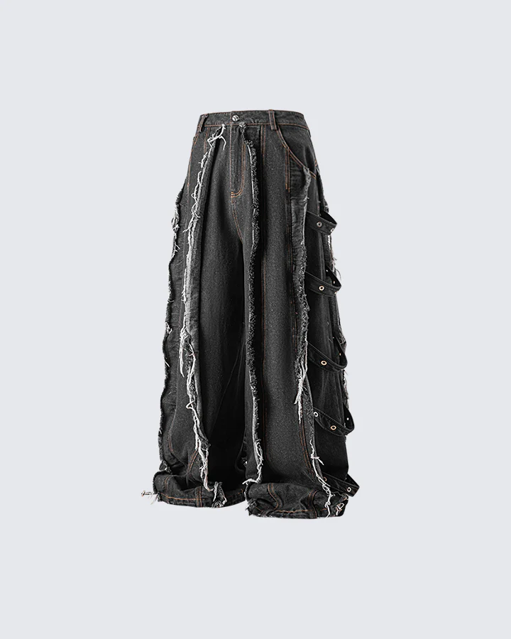 Frayed Patchwork Wide-Leg Denim Pants - Image 2