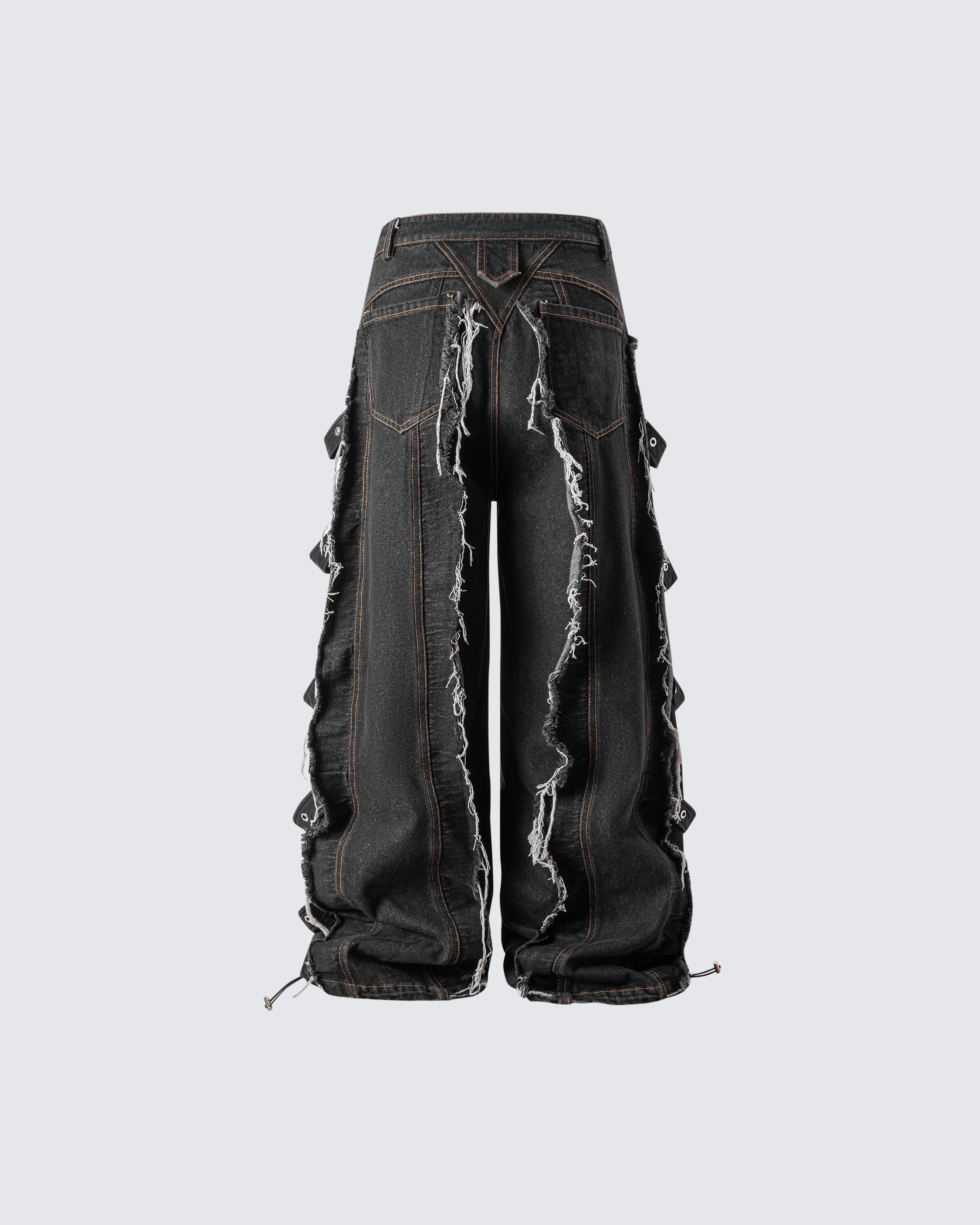Frayed Patchwork Wide-Leg Denim Pants - Image 3