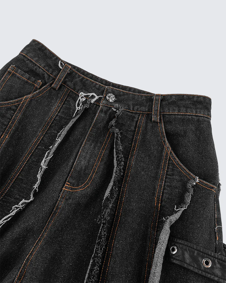 Frayed Patchwork Wide-Leg Denim Pants - Image 5