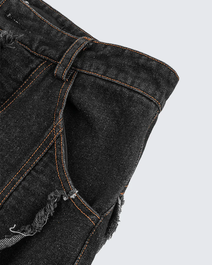 Frayed Patchwork Wide-Leg Denim Pants - Image 6