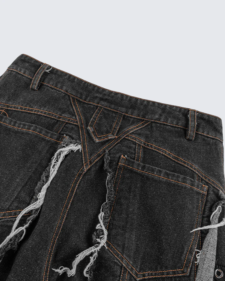 Frayed Patchwork Wide-Leg Denim Pants - Image 8
