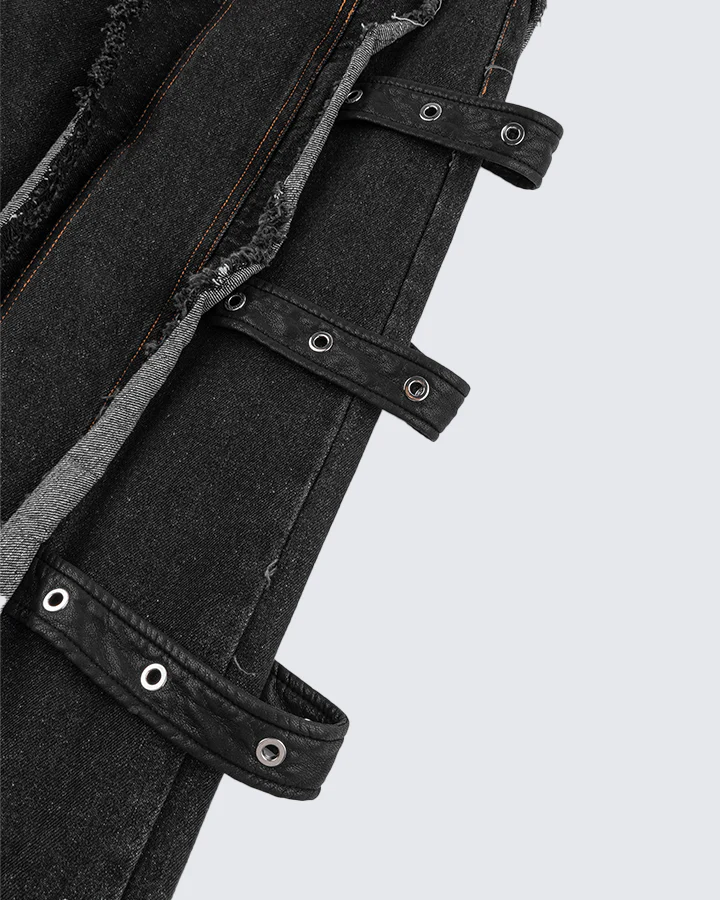 Frayed Patchwork Wide-Leg Denim Pants - Image 9