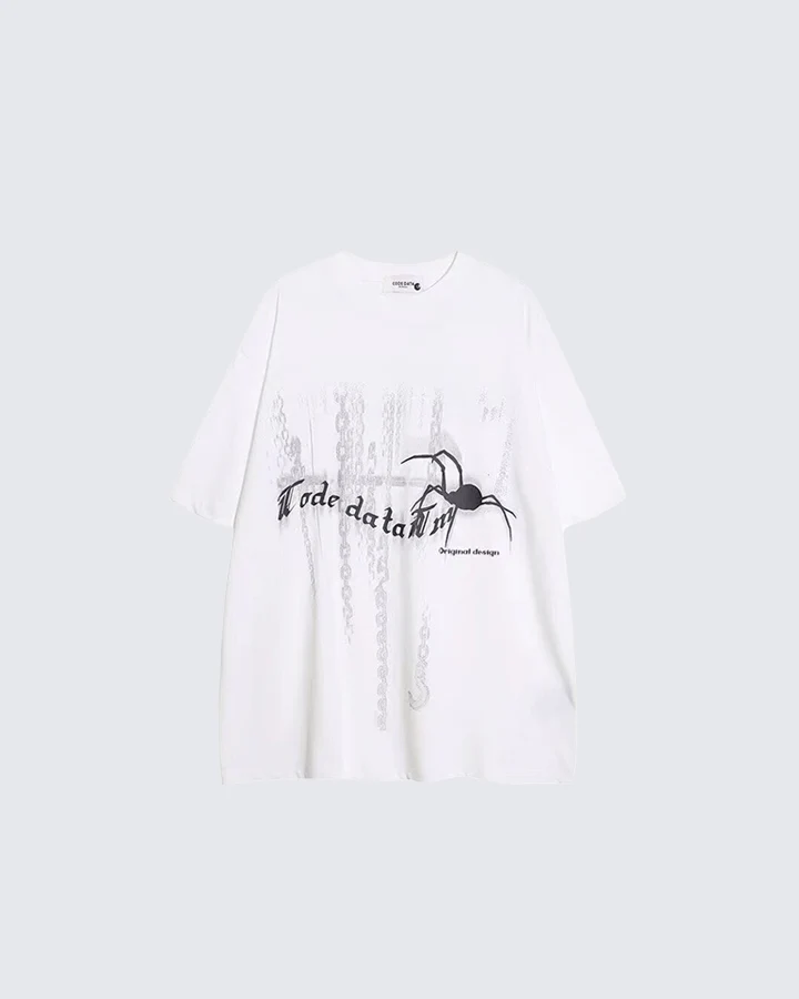 Gothic Chain Print Oversized Black T-Shirt - Image 3