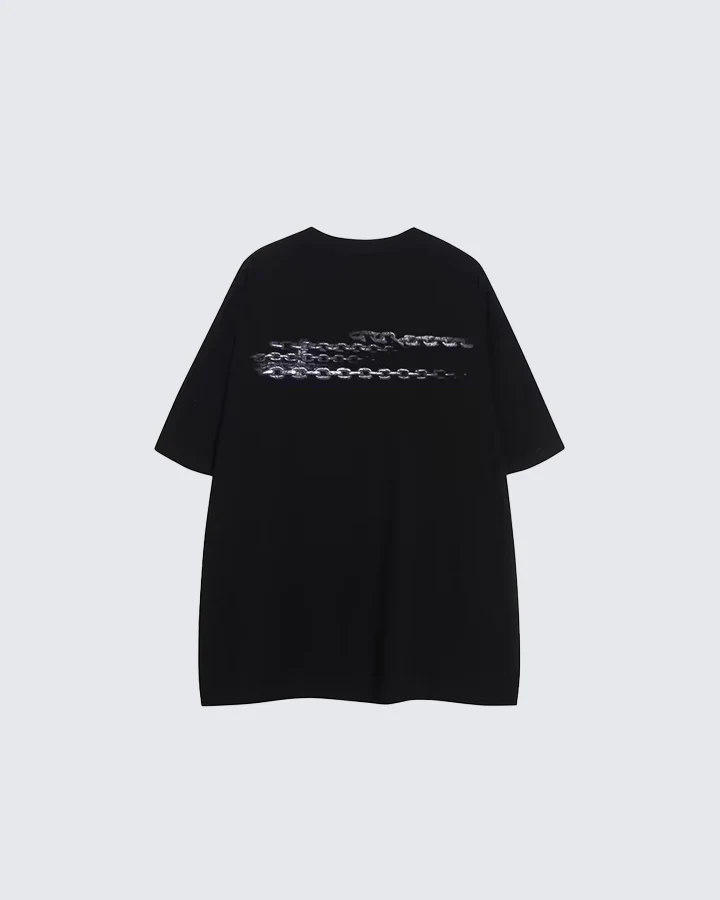 Gothic Chain Print Oversized Black T-Shirt - Image 4