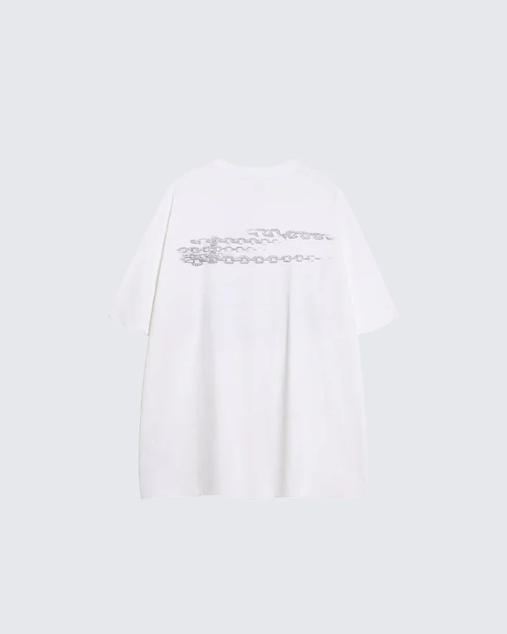 Gothic Chain Print Oversized Black T-Shirt - Image 5