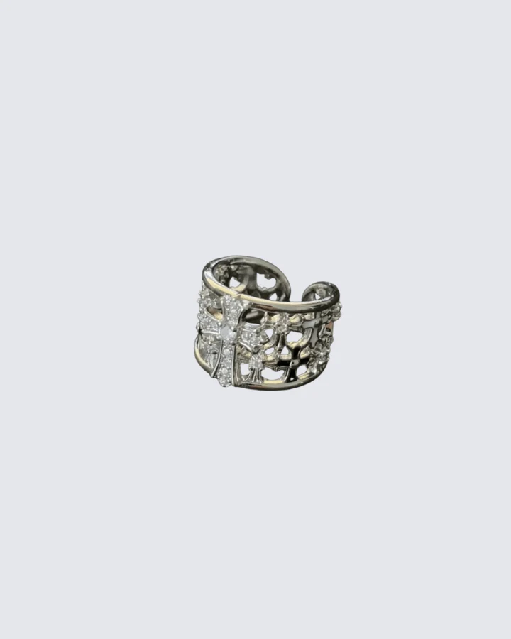 Gothic Cross Inlaid Zircon Open Ring - Image 3